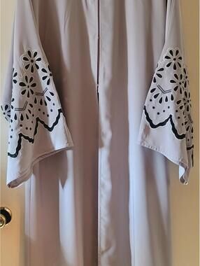 Light Gray Maxi Dress with Black Floral Cutwork Sleeves